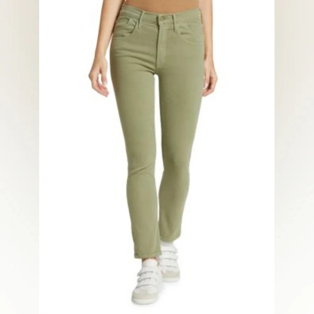 Mother Oil Green Stash Mid Rise Dazzler Ankle Jeans Size 28
